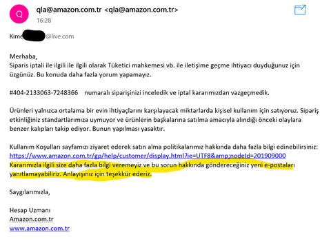 Amazon Rezilliği Kendi sözleşmelerini kanunun önüne koyuyorlar (Lütfen Öne Çıkarın)