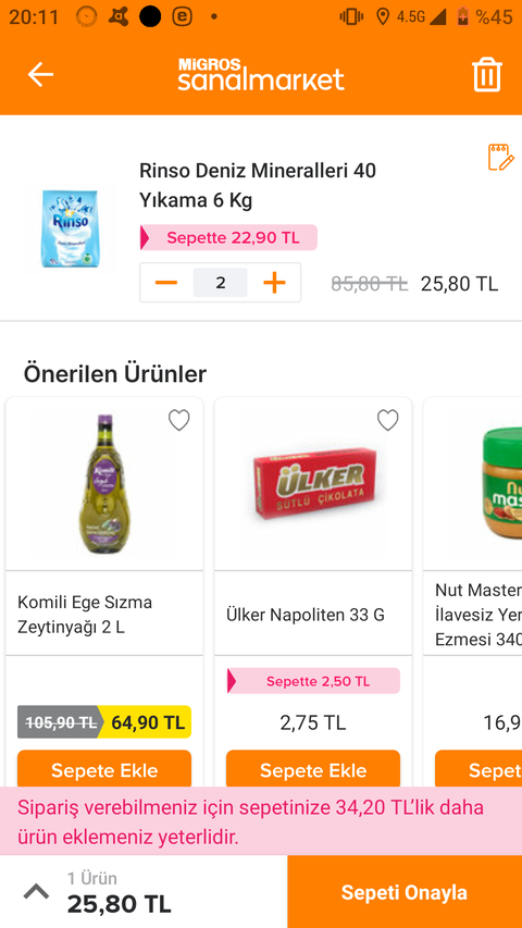 12 KG Rinso Deterjan 25,80 TL (Migros Sanal market)