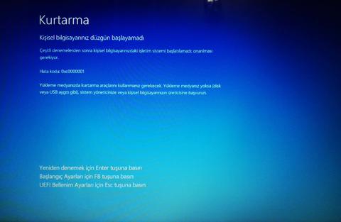 "Kişisel bilgisayarınız düzgün başlatılamadı" 0xc0000001 yardım!