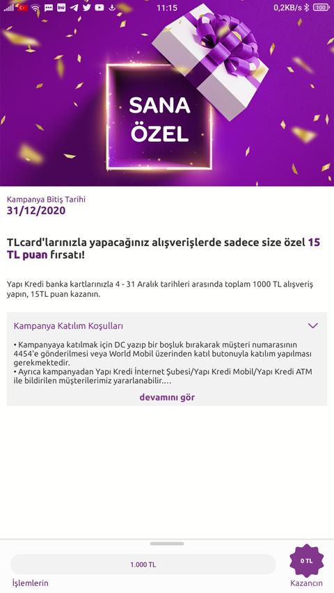 Tlcard ile Alışverişe World Puan (Aralık)