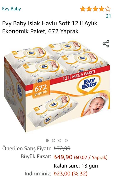Evy Baby Islak Mendil Havlu Soft 12'li Paket  = 49 TL