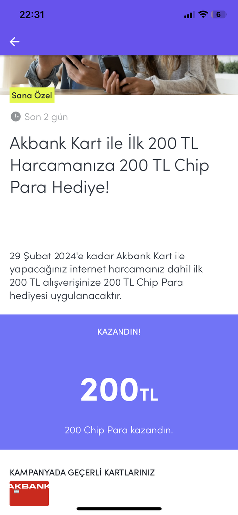 Akbank Juzdan Kişiye Özel 200₺ Harcamaya 200₺ Chip Para