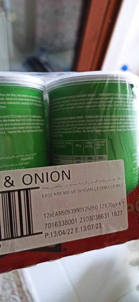 12 adet Pringles Sour Cream  Onion 70 gr Cips 93 TL