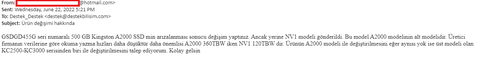 Amazon.com.tr ve Destek Bilişim Elele Alt Model Dayatması - Kingston A2000 > Kingston NV1