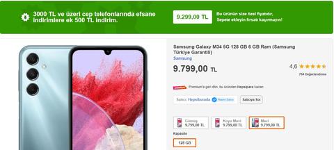 Samsung M34 5G 9.399 TL (Öğrenciler İçin)