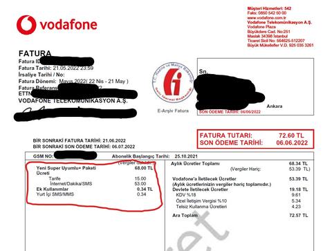 Vodafone Taahhütlü Tarife Fiyat Değişikliği