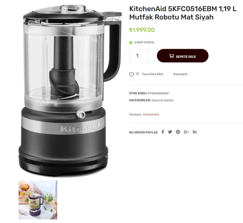 KitchenAid 5KFC0516EER 1,19 L Mutfak Robotu - 400 TL İndirim Kodları