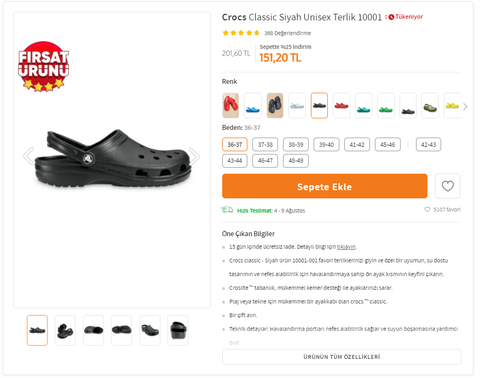 Crocs Classic Siyah Unisex Terlik - Siyah / Trendyol / 151 TL
