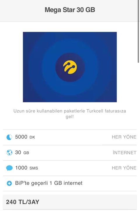 Turkcell den 3 Ay Geçerli Mega Star 30/50 GB Paketler! (Faturasız)