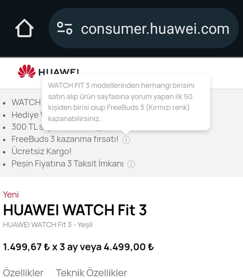 Huawei Watch Fit 3: 3.899 TL