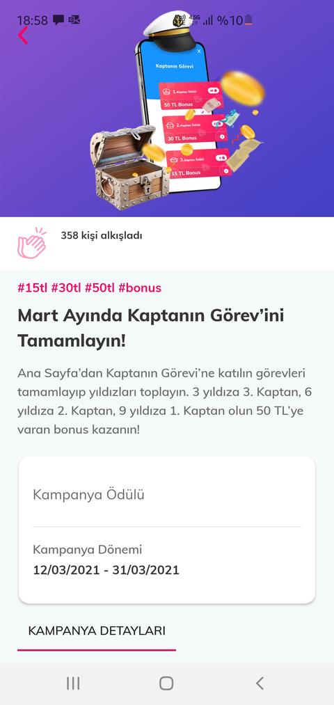 Denizbank Kaptanın görevi mart ayı 15/ 30/ 50 TL Bonus