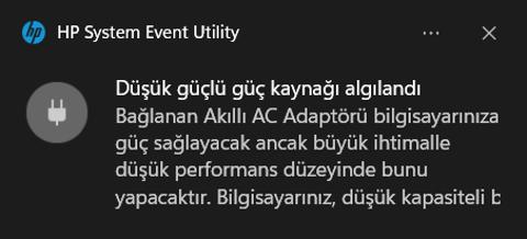 Hp pavilion gaming 'Düşük güçlü güç kaynağı algılandı' uyarısı