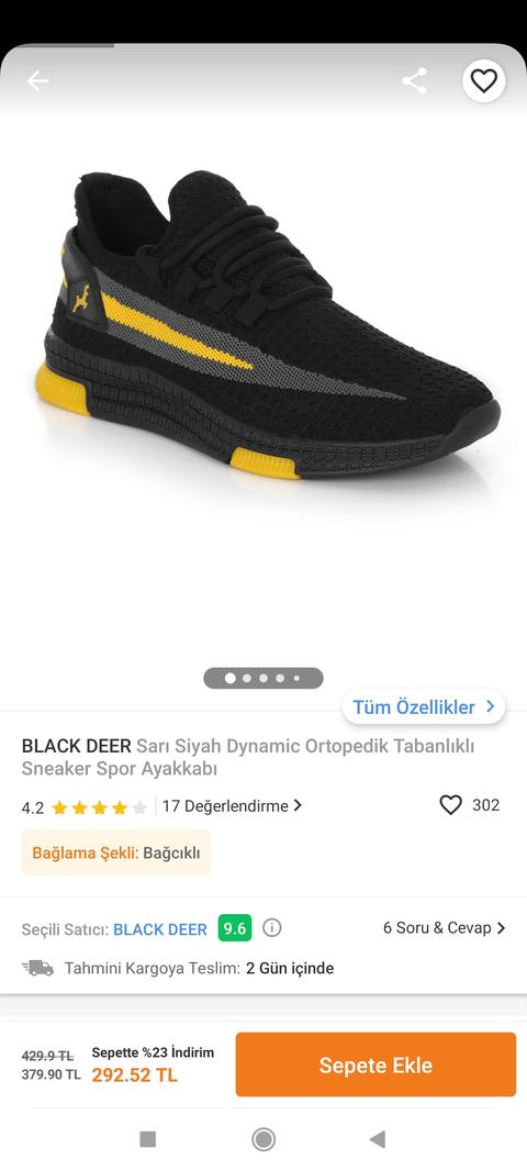 189 TL Black Deer Sarı Siyah Sneaker Ayakkabı Vodafone Yanımda