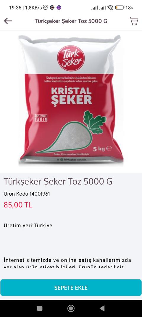 A101 - 5 kg Türkşeker Toz şeker - 85₺