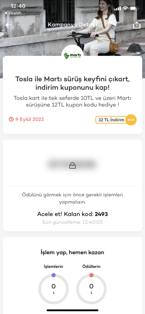 Tosla ile martı scooter 12 tl kupon