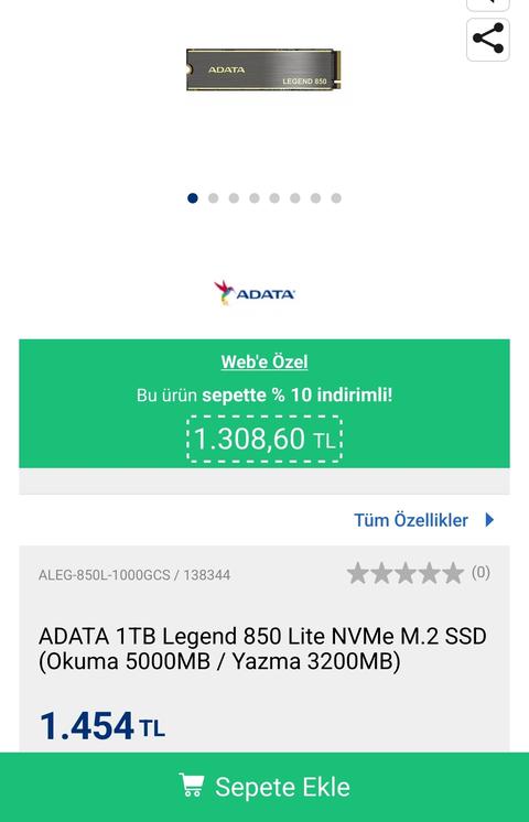 ADATA 1TB Legend 850 Lite NVMe M.2 SSD 1308TL