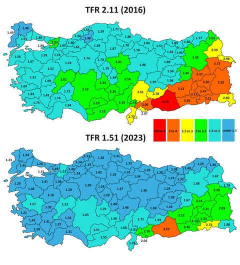 Türkiye doğurganlık oranı 2016-2023 haritası