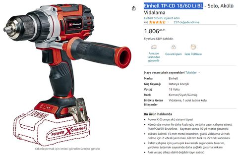 3255 TL Dewalt DCD771S2/Tr Şarjlı Vidalama/Matkap Aleti, 1.5 Ah, 18V, 1500 Dev/Dk, 42 Nm Tork, Sarı/