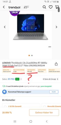 Tükendi - Lenovo Thinkbook 13s 6800U 680M 16/512 2K IPS / 19.999 TL