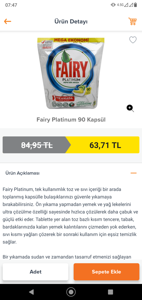 Fairy Platinum 90 kapsül 63,71₺ ##Migros##