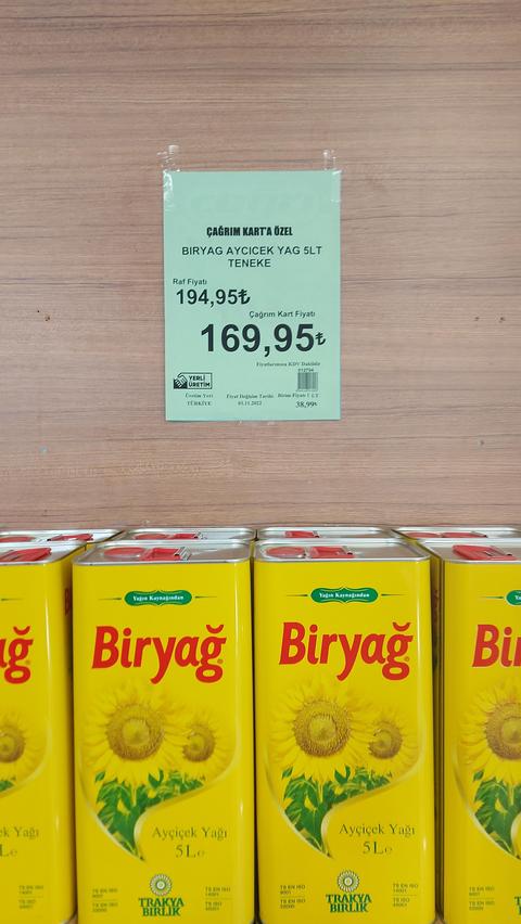 Çağrı Market Biryağ 5lt teneke çağrım karta özel 169.95tl