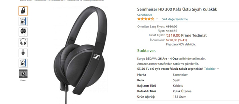 319TL Sennheiser HD300, 430TL Sennheiser HD400S Kafa Üstü Siyah Kulaklık