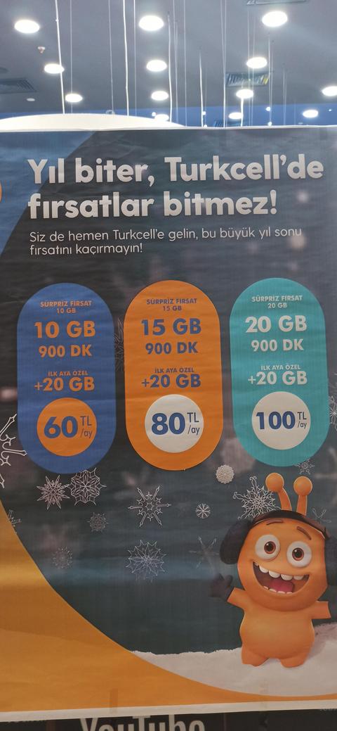 TURKCELL 10gb+900 dakika 60 lira Hat taşıyana veya yeni gelene