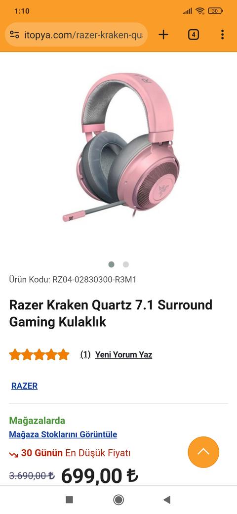 🔥Razer Kraken Quartz 7.1 Kulaklık 699TL! (Kaçıran Üzülebilir)