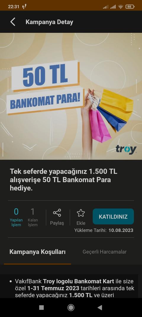 (Kişiye Özel) Vakıf Bankomat Kart (Troy) 150/50 toplamda 100 TL Bankomat Para