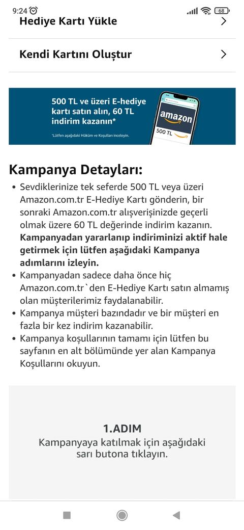 Amazon e-hediye 60 tl +, 50tl wp