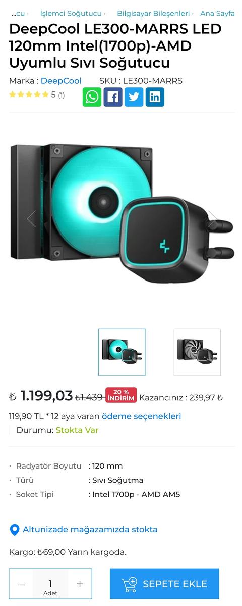 DeepCool LE300-MARRS işlemci soğutucu 1200TL