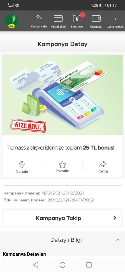 Garanti Paracard Temassız İşleme 50×5 25 TL BONUS ( KİŞİYE ÖZEL)