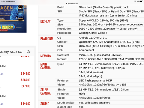 Samsung Galaxy A52s 5G ülkemizde satışta: İşte fiyatı
