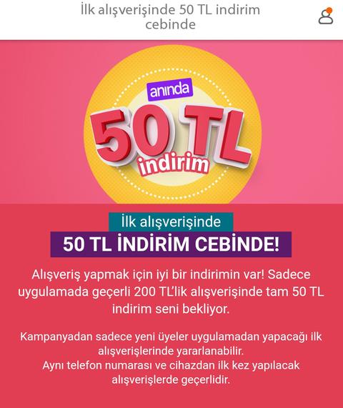 Hepsiburada uygulamadan ilk alışverişe 50 TL indirim