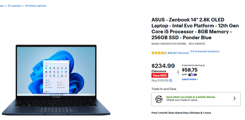 Amerika'da $256 dolara Asus Zenbook Oled Laptop