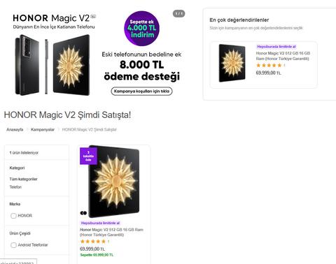 Honor Magic V2 [ANAKONU] enince katlanabilir telefon Türkiye önkayıta 4bin+sepet 4bin+8bin takasdest