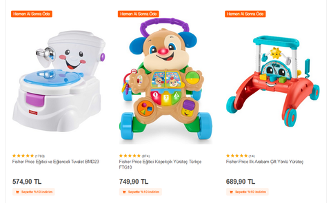 Hepsiburada Fisher Price Markalı Ürünlerde Sepette %10 İndirim