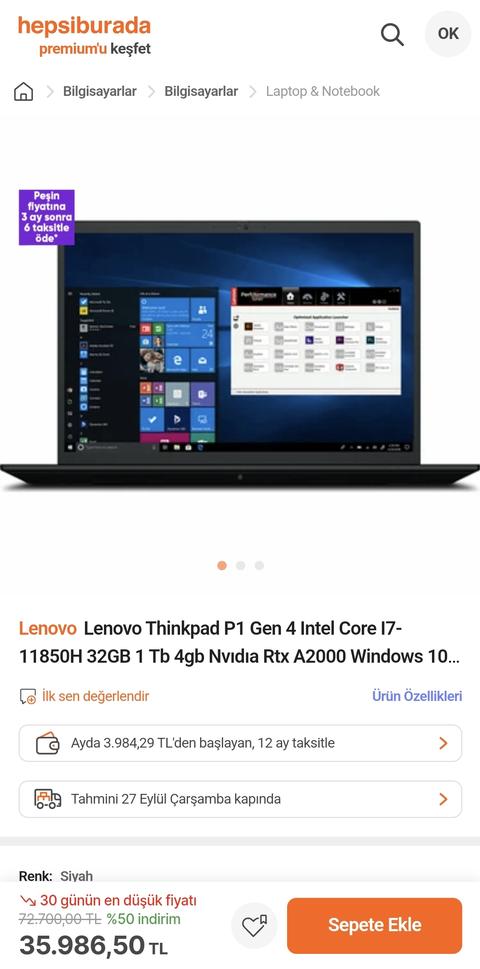 Lenovo ThinkPad P1 Gen 4 20Y3000PTX 36k
