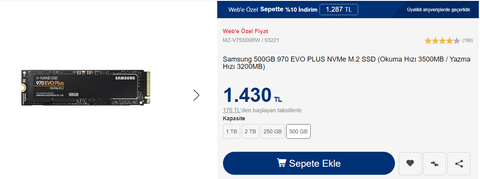 SATILIK SIFIR SAMSUNG 970 EVO PLUS 500 GB SSD