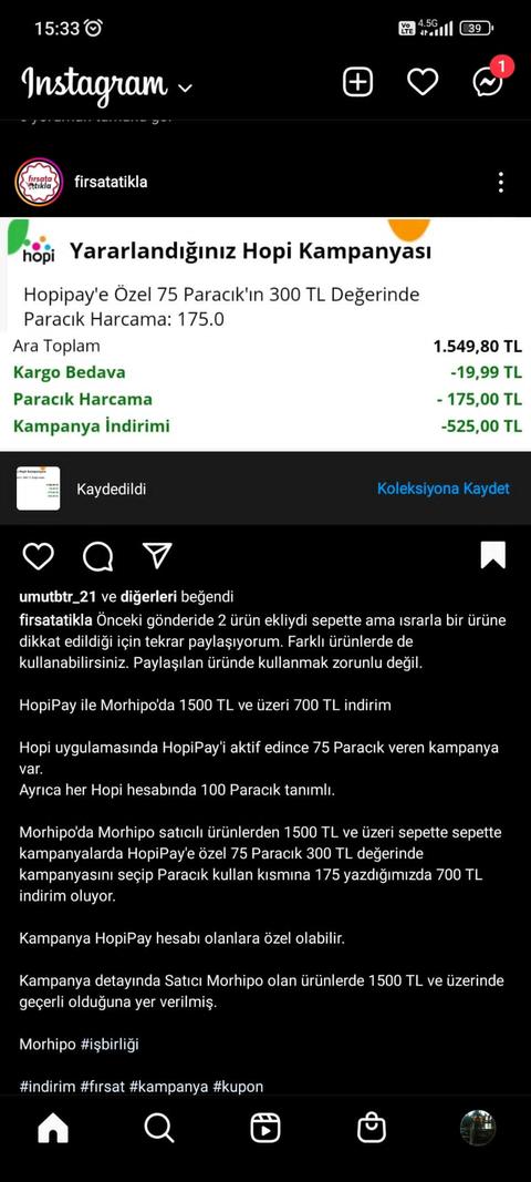 morhipo hopipay ile 1500/700 indirim !!!