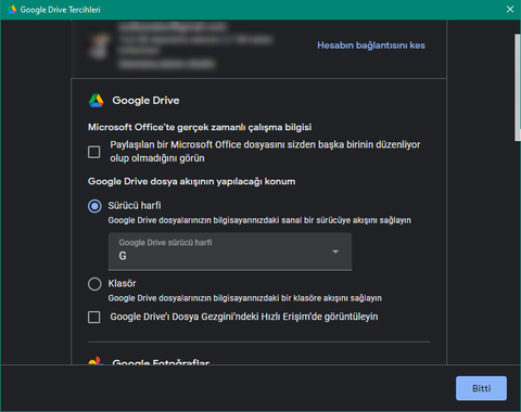 Google Drive, Bilgisayarım'da sürücü olarak görünmesini engelleme