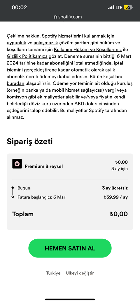 Spotify Yeni Hesaba 3 ay Premium Ücretsiz