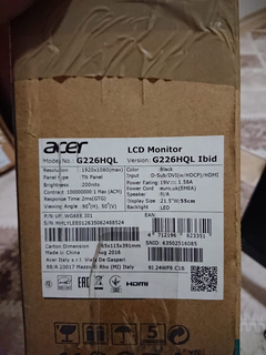 ACER G226HQL 21.5" 2ms (HDMI+VGA+DVI) 250 TL