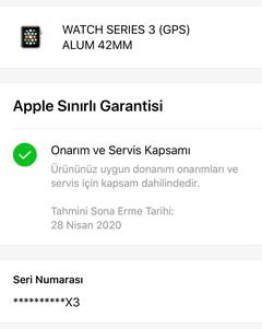 Apple Watch 3 Series 42 mm 10 ay apple TR Garantili