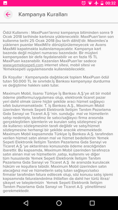 Maximum Mobil'den Yemeksepeti Siparişinizde %50 MaxiPuan( 25/31 aralik) 