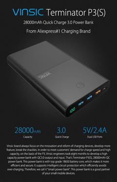 vinsic 28000 mAh, QC3.0 Powerbank + QC3.0 Adaptör