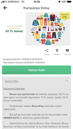 Garanti  Bonus Giyim Kozmetik 20 TL Bonus