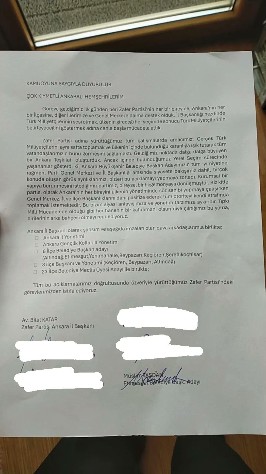 Zafer Partisi'nde istifa depremi. Ankara İl başkanı dahil onlarca yönetici istifa etti