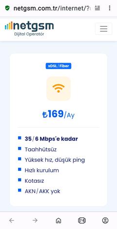 NETGSM 35MBPS 239TL - 100MBPS 259TL - 200MBPS 349TL