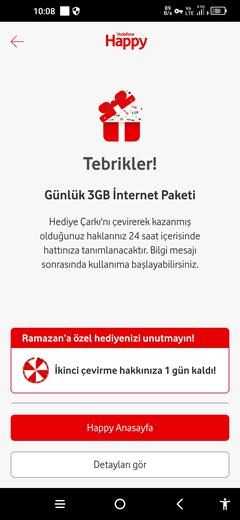 Vodafone Haftalık Çark hediyelerini buyrun yazalım